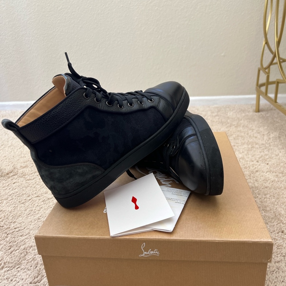 Christian Louboutin Men's Black Camouflage High-Top Sneakers